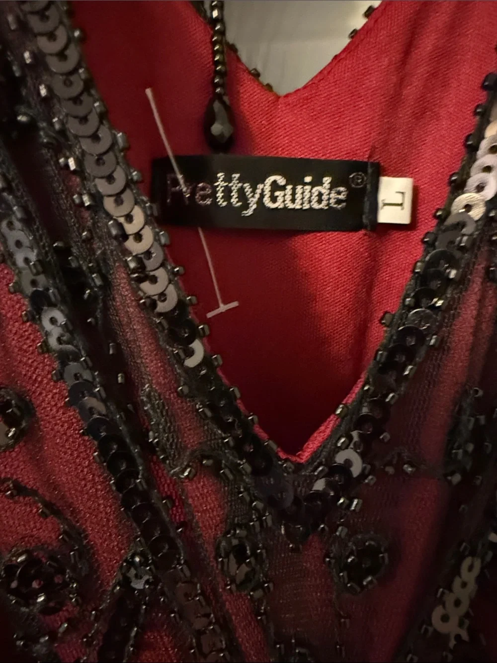 Beaded Burgundy Fringe Flapper Dress with Feather Detail - Picture 3 of 4
